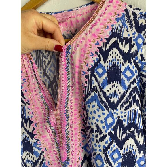 Lilly Pulitzer 100% Silk Beaded Renato Dinner Tunic in Oh My Cod Size Large - Picture 7 of 9